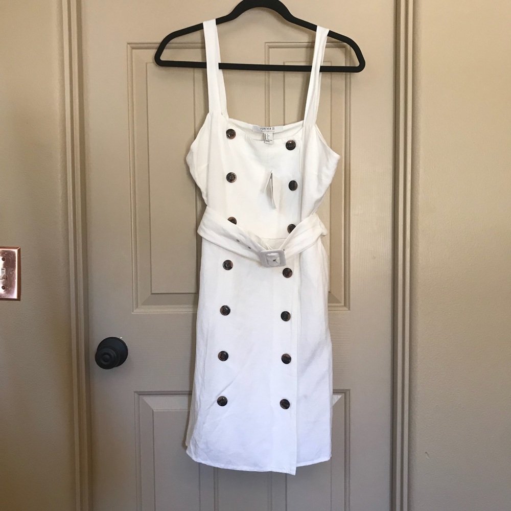 Forever 21 Belted White dress with Button Detail